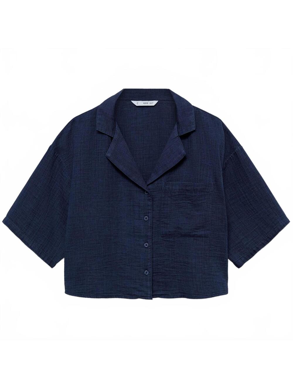 Mango 100% Bambula Cotton Short Sleeved Cotton Shirt Night Blue NWT Bambie XL